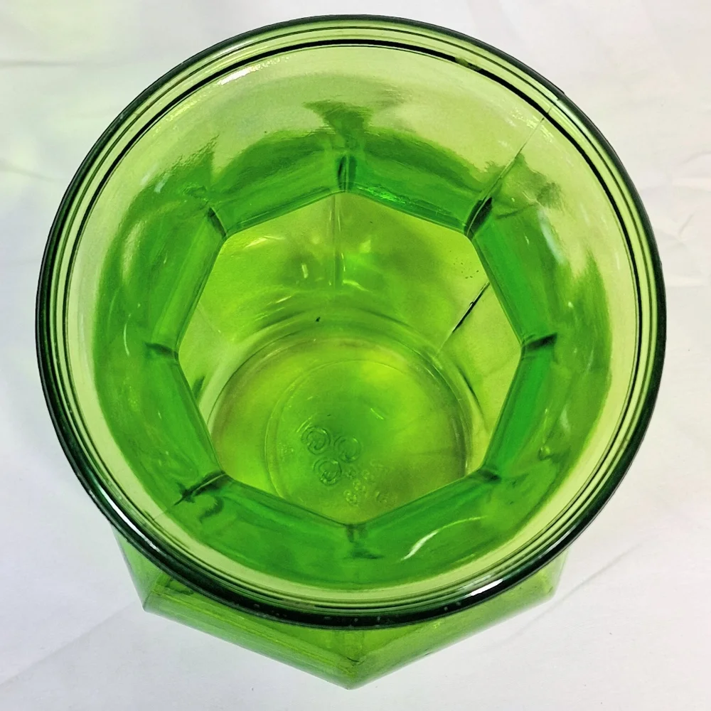 Avocado Green Fluted Garcia Glass Co. Vintage 8 Sided Flared Fluted Vase